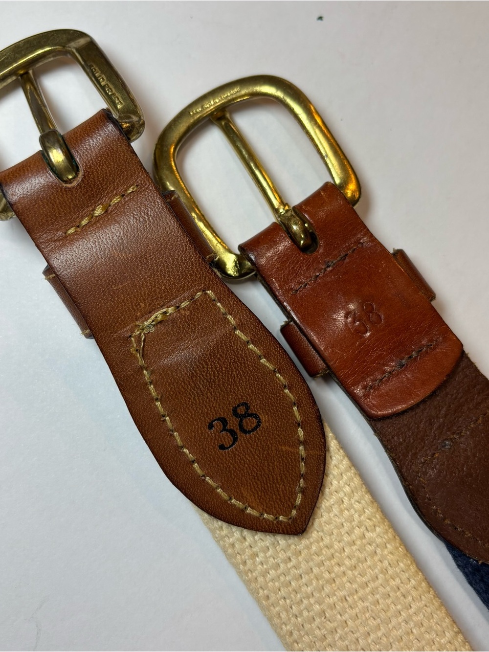 Lot Of 2 Leather Man Ltd Surcingle Belt Mens 38 Nautical Flag Canvas Leather - Picture 5 of 6